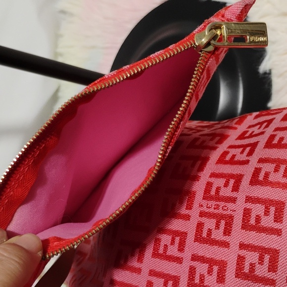 SALE! Authentic FENDI Vintage Zucchino Hand Bag Purse Canvas/Leather Pink/Red - Picture 6 of 14